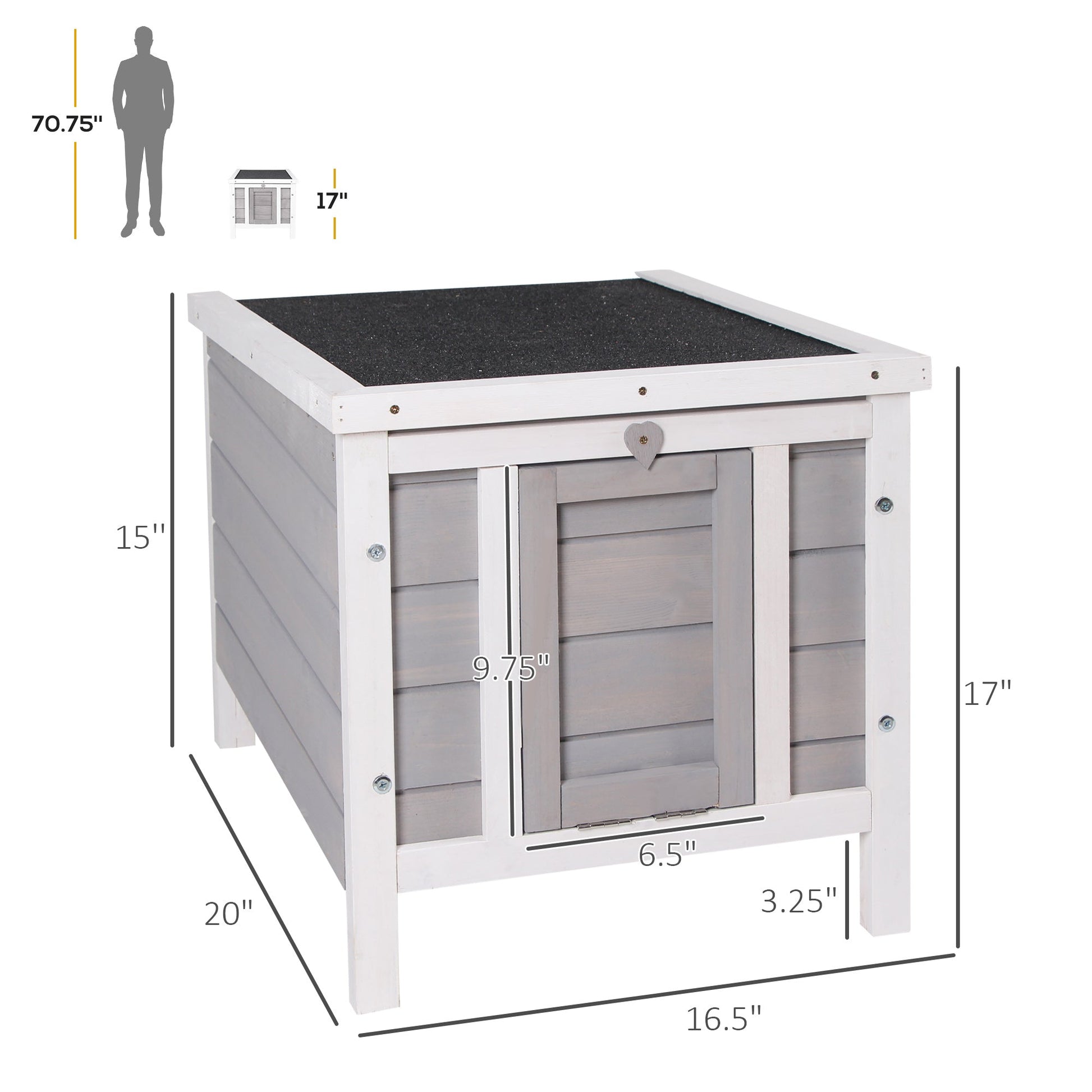KFX-2712893 Gray Wooden Rabbit Hutch with Openable Waterproof Roof for Small Pets and Animals
