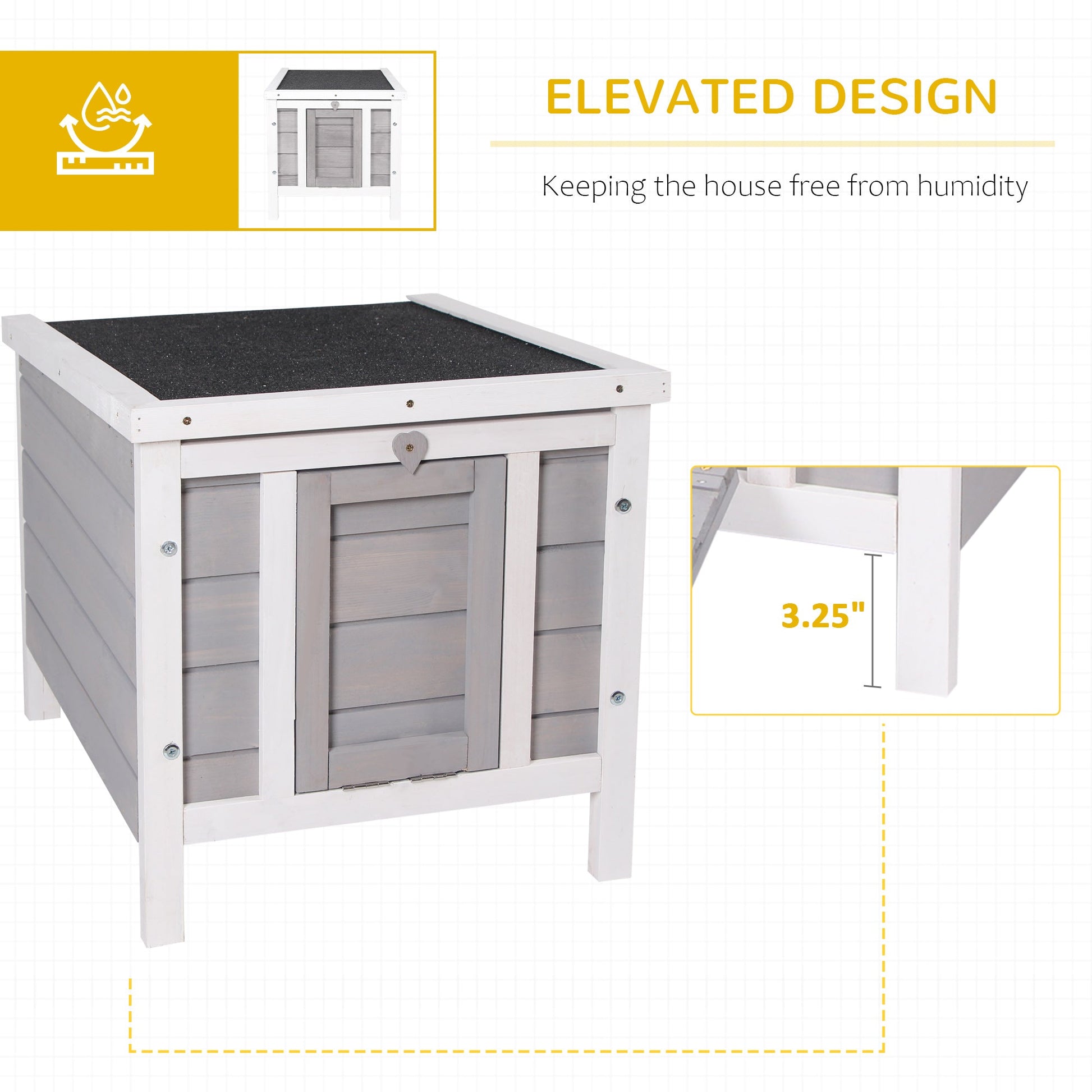 KFX-2712893 Gray Wooden Rabbit Hutch with Openable Waterproof Roof for Small Pets and Animals
