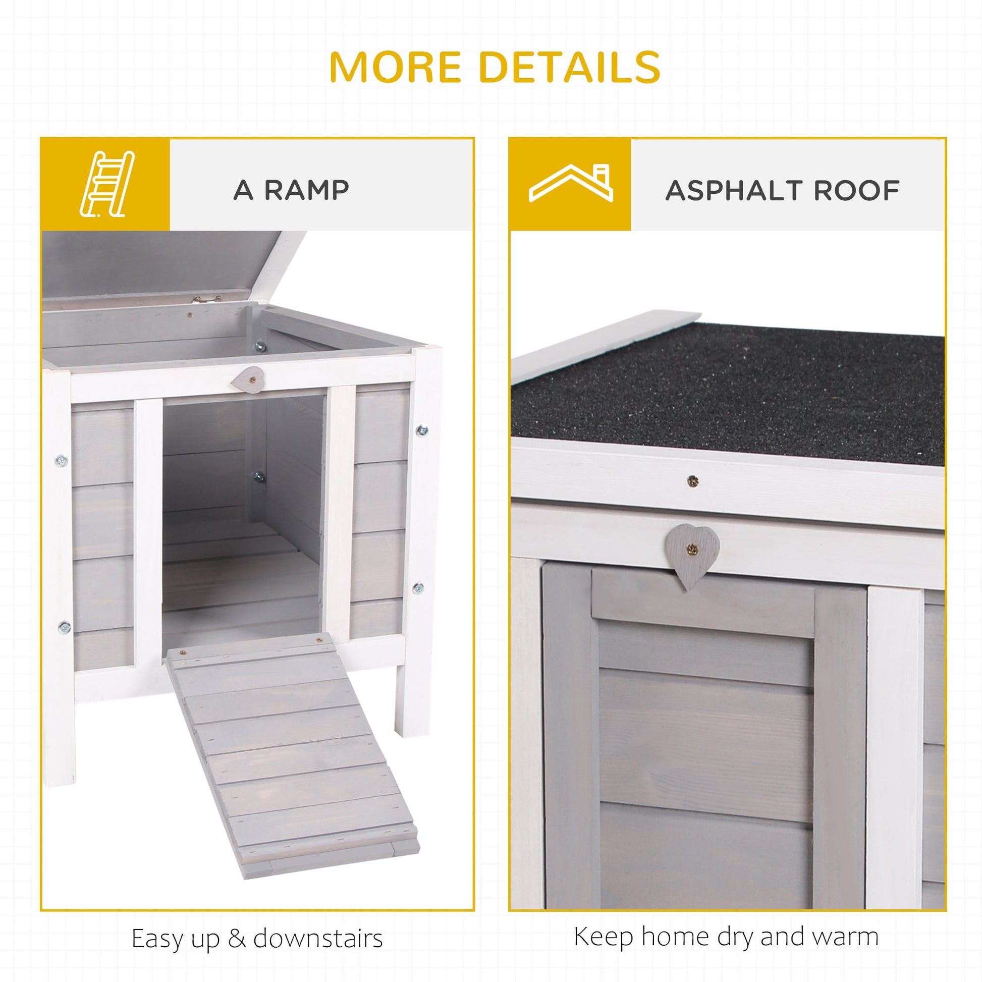 KFX-2712893 Gray Wooden Rabbit Hutch with Openable Waterproof Roof for Small Pets and Animals