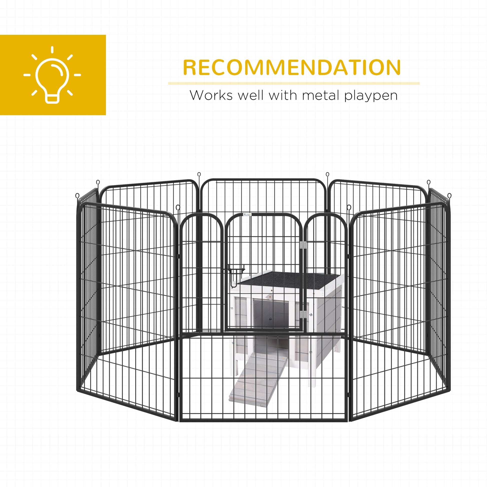 KFX-2712893 Gray Wooden Rabbit Hutch with Openable Waterproof Roof for Small Pets and Animals