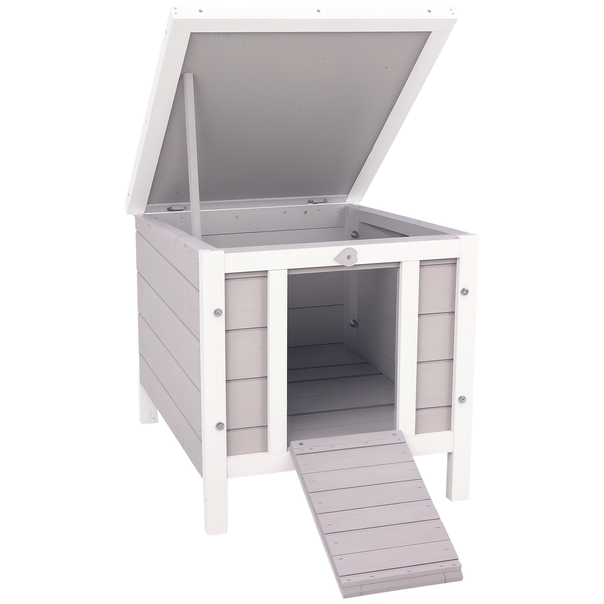 KFX-2712893 Gray Wooden Rabbit Hutch with Openable Waterproof Roof for Small Pets and Animals