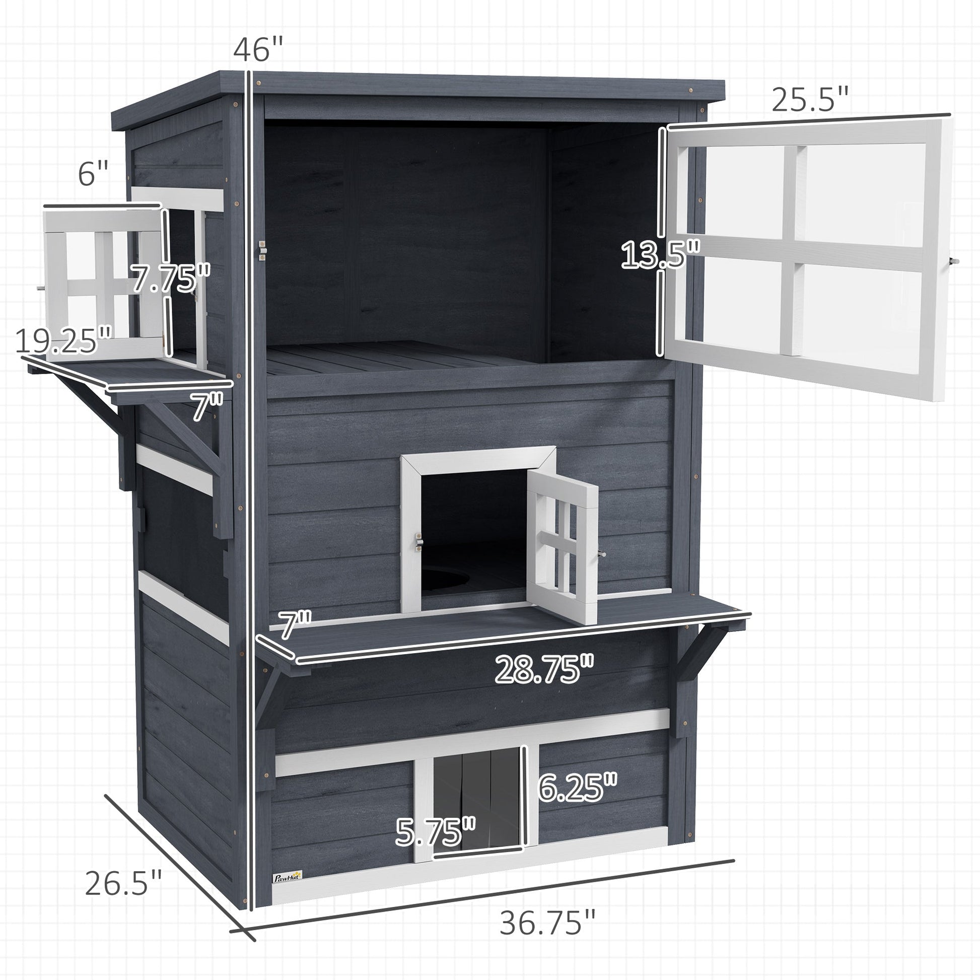 KFX-2713277 Outdoor 3-Tier Cat Shelter with Escape Door, Weather-Resistant Fir Wood Design