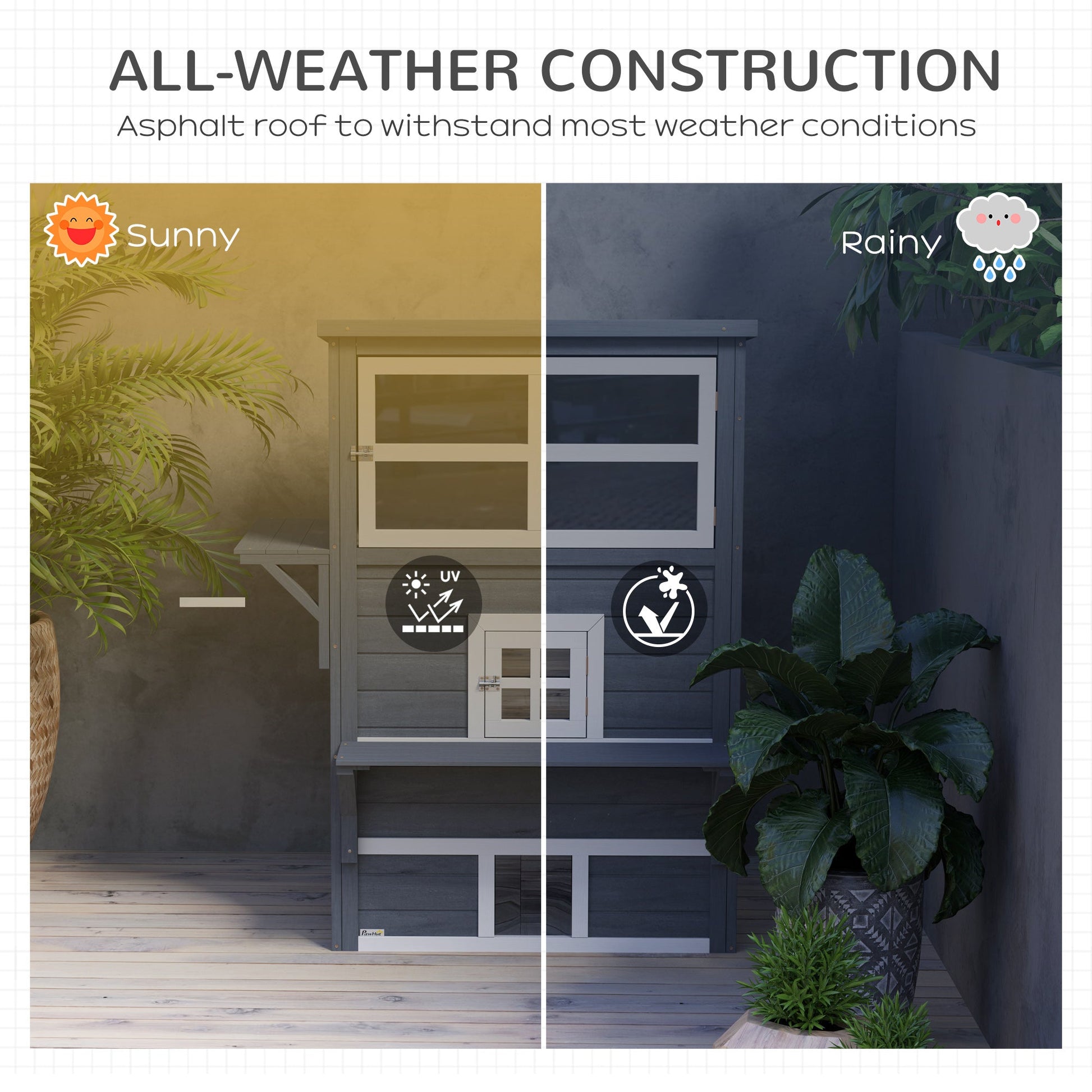 KFX-2713277 Outdoor 3-Tier Cat Shelter with Escape Door, Weather-Resistant Fir Wood Design