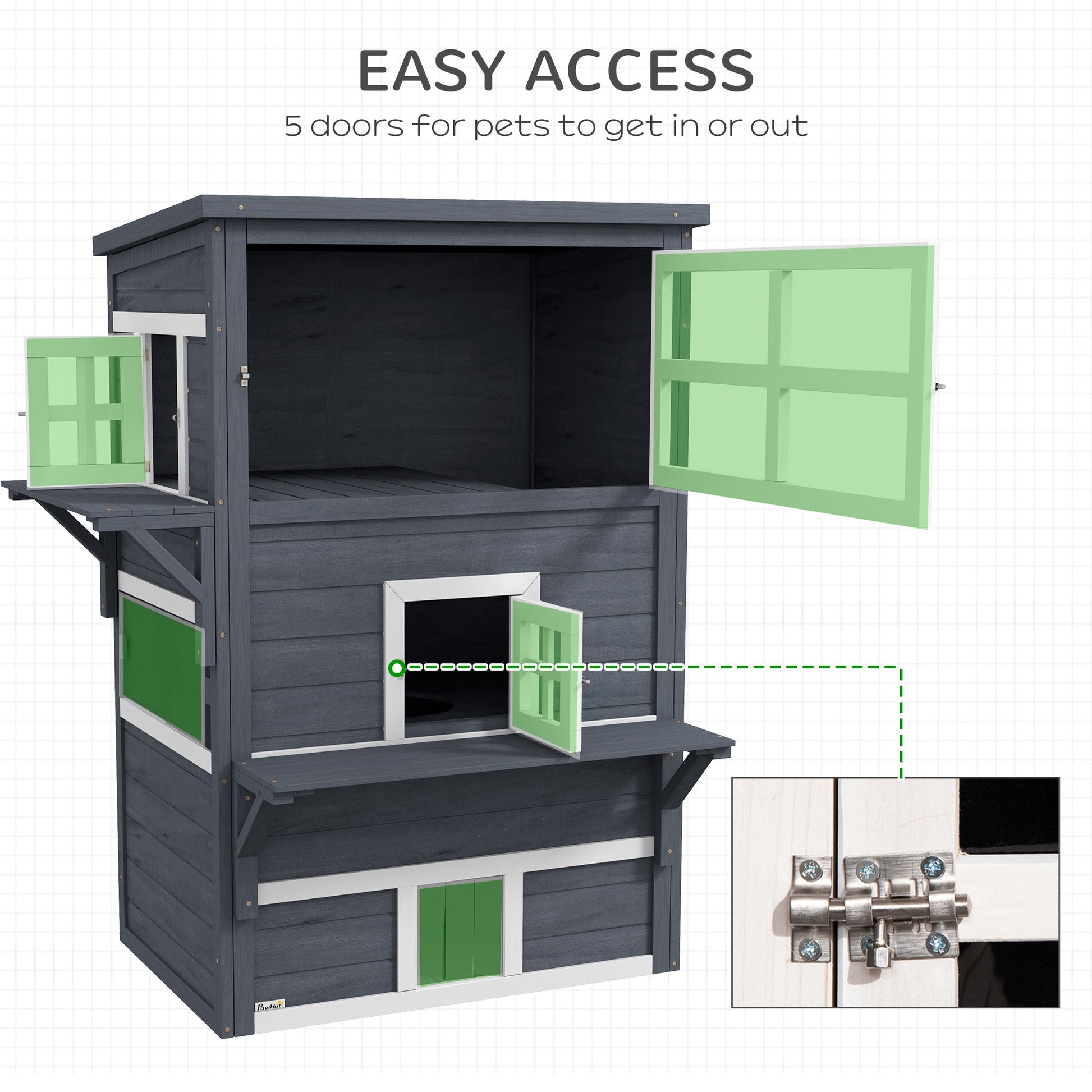 KFX-2713277 Outdoor 3-Tier Cat Shelter with Escape Door, Weather-Resistant Fir Wood Design