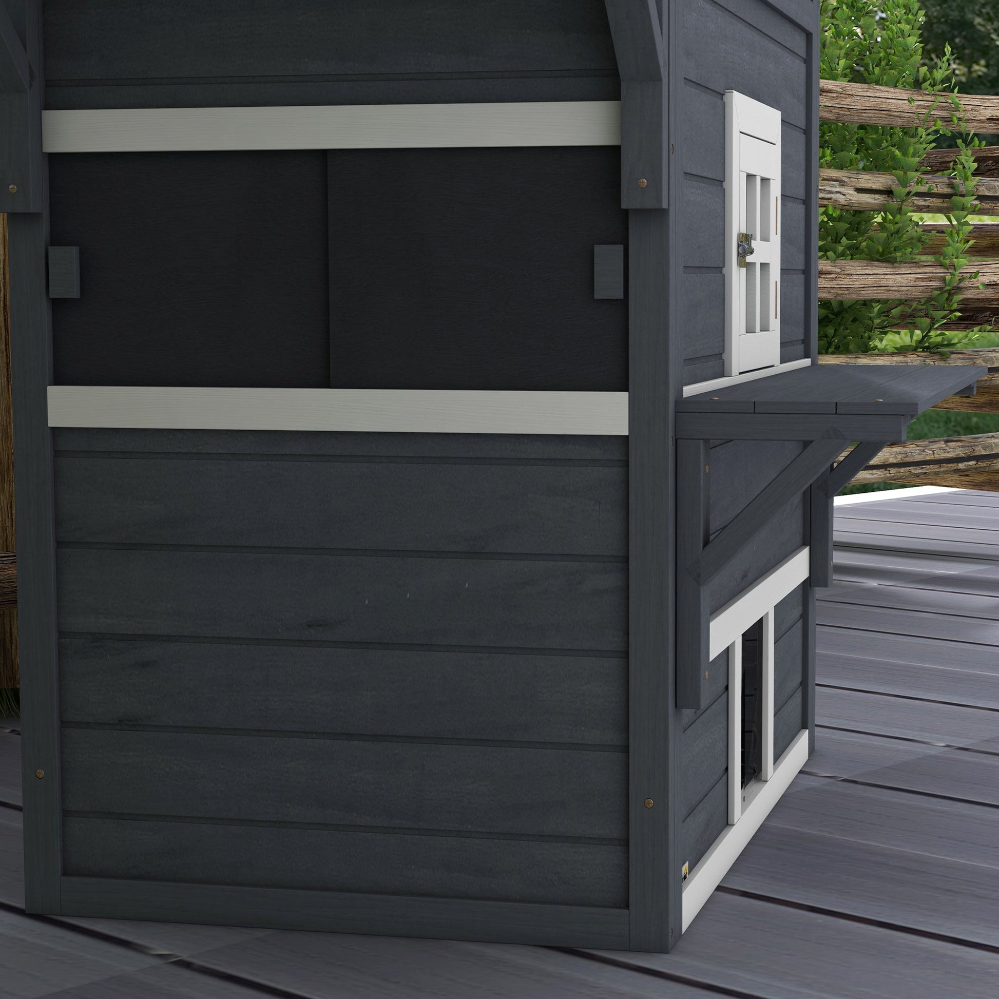 KFX-2713277 Outdoor 3-Tier Cat Shelter with Escape Door, Weather-Resistant Fir Wood Design