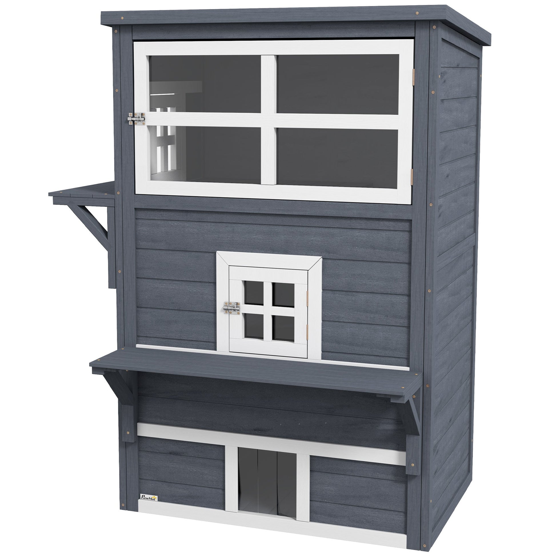 KFX-2713277 Outdoor 3-Tier Cat Shelter with Escape Door, Weather-Resistant Fir Wood Design