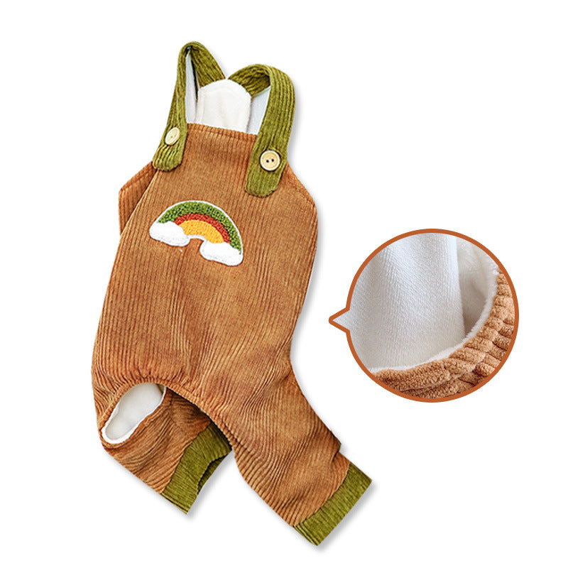 KFX-2713405 Casual Cotton Velvet Strap Pants for Pets in Caramel and Cream