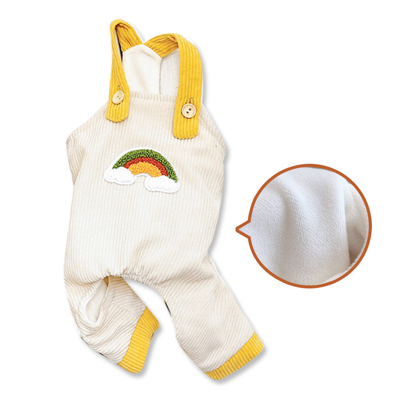KFX-2713405 Casual Cotton Velvet Strap Pants for Pets in Caramel and Cream