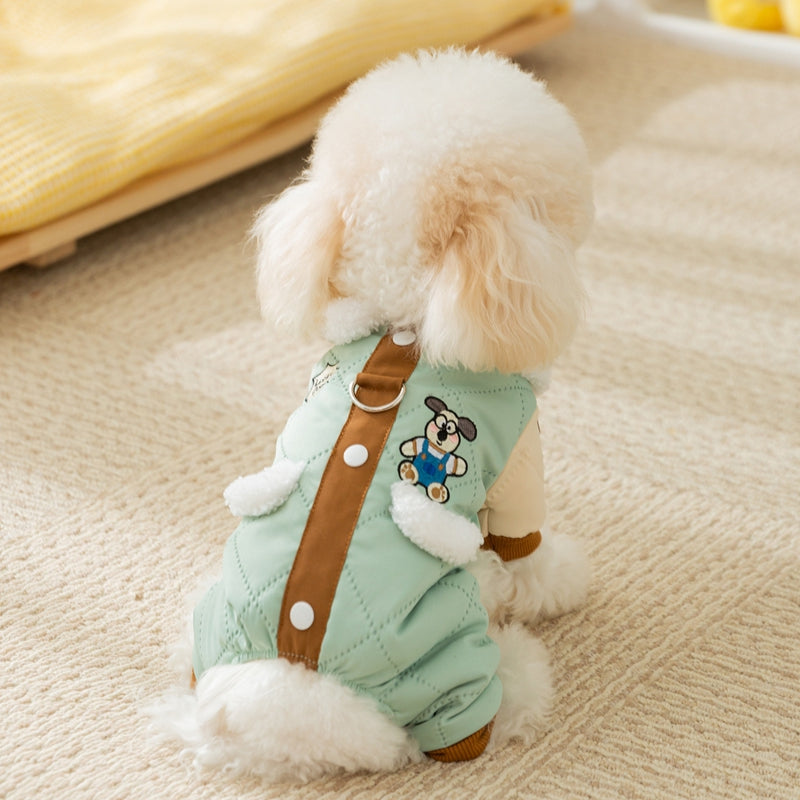 KFX-2713789 Cozy Quilted Cotton Dog Jumpsuit with Leash Ring and Pockets for Autumn and Winter