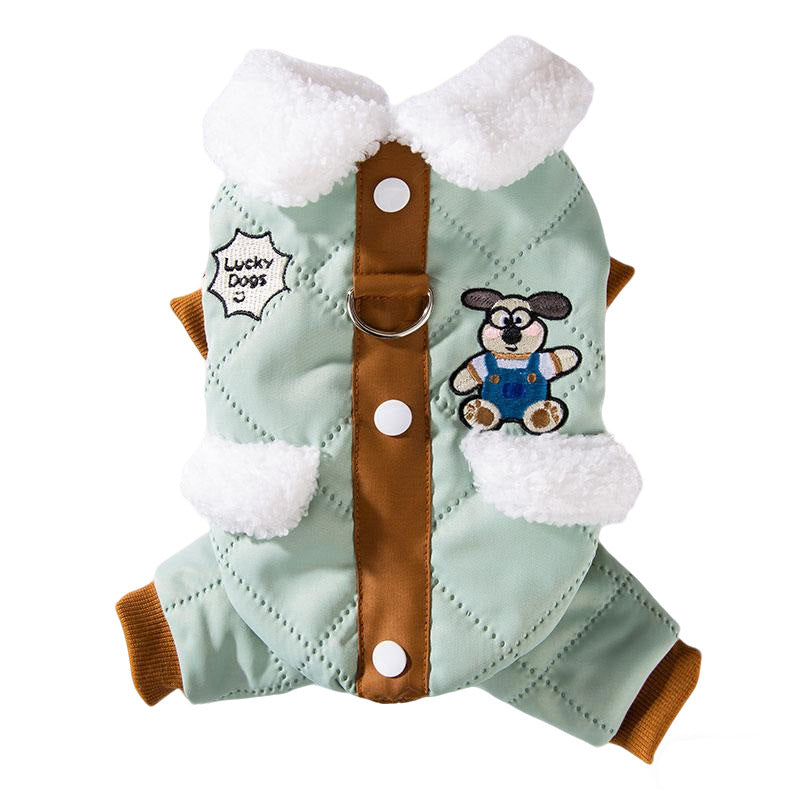 KFX-2713789 Cozy Quilted Cotton Dog Jumpsuit with Leash Ring and Pockets for Autumn and Winter