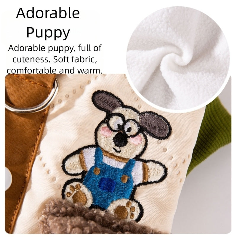 KFX-2713789 Cozy Quilted Cotton Dog Jumpsuit with Leash Ring and Pockets for Autumn and Winter