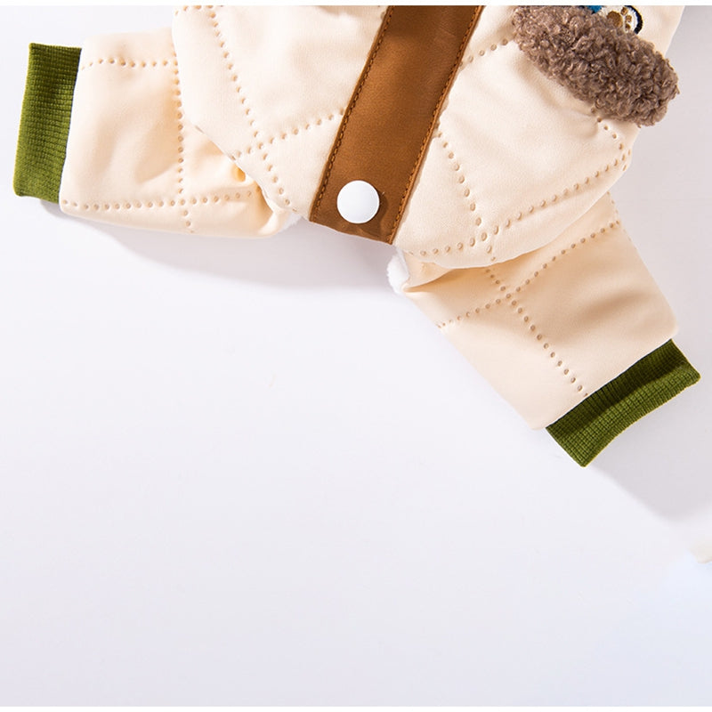 KFX-2713789 Cozy Quilted Cotton Dog Jumpsuit with Leash Ring and Pockets for Autumn and Winter