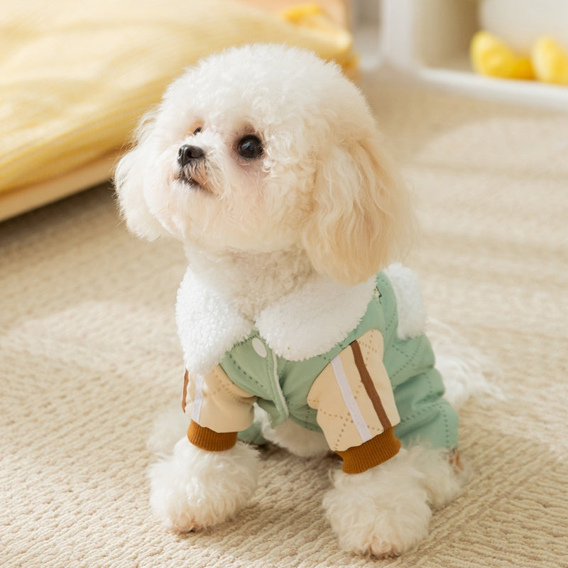 KFX-2713789 Cozy Quilted Cotton Dog Jumpsuit with Leash Ring and Pockets for Autumn and Winter