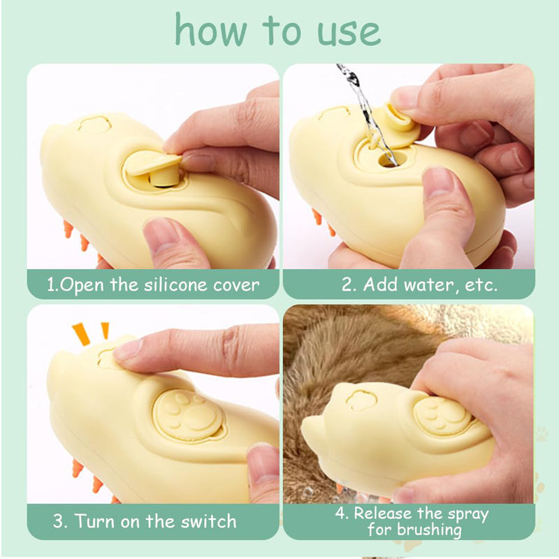KFX-2716477 3-in-1 Cat and Dog Grooming Brush with Steam Cleaning and Massage Function