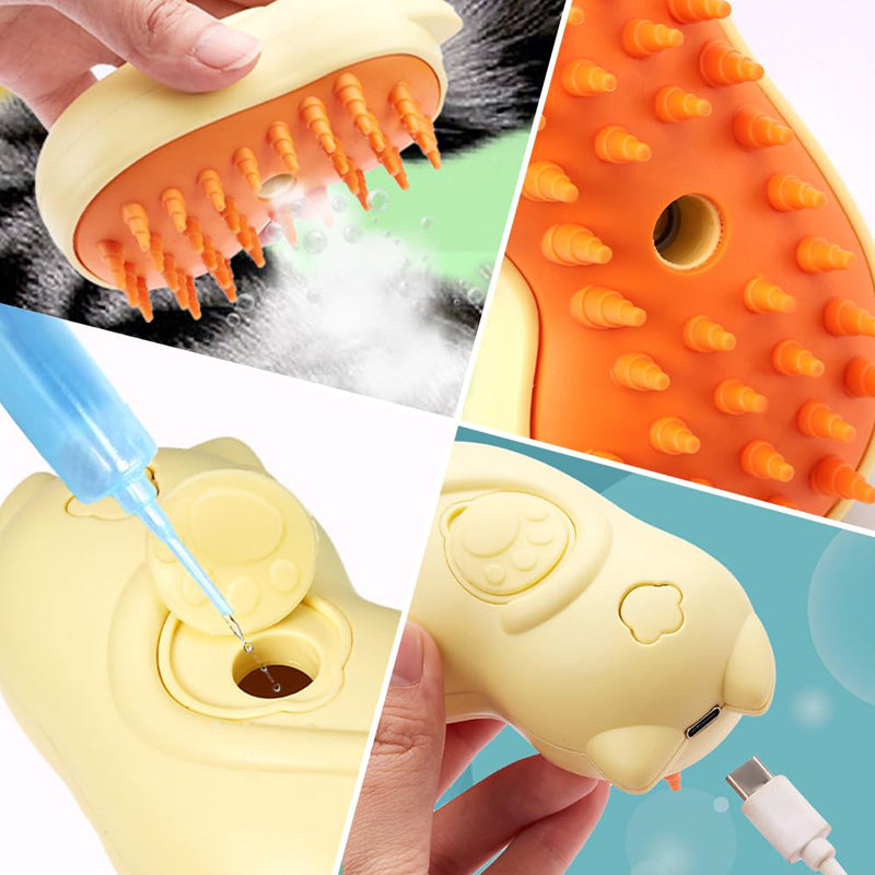 KFX-2716477 3-in-1 Cat and Dog Grooming Brush with Steam Cleaning and Massage Function