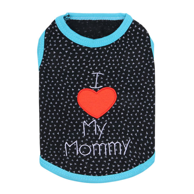 KFX-2717373 Sleeveless Summer Dog Vest with "I Love My Mom and Dad" Design in Casual Style
