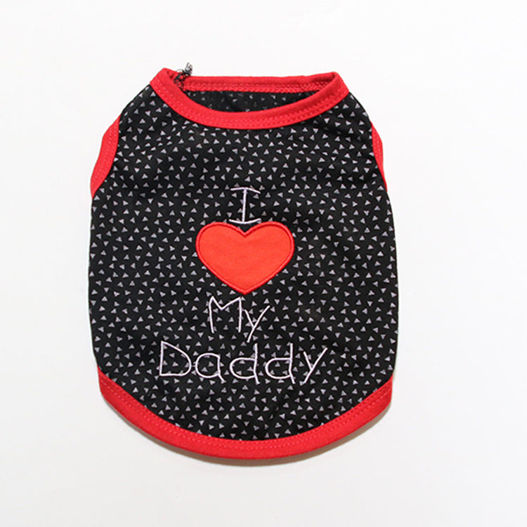 KFX-2717373 Sleeveless Summer Dog Vest with "I Love My Mom and Dad" Design in Casual Style