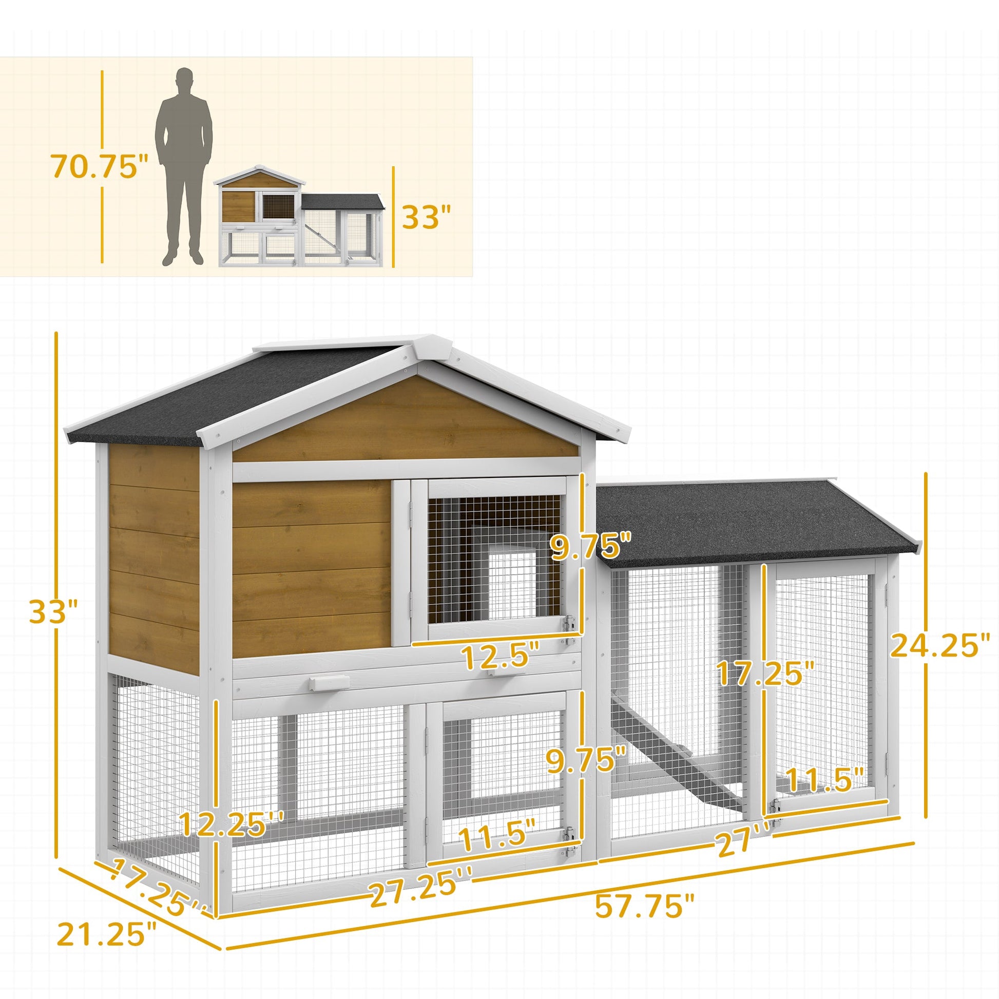 KFX-2718653 Wooden Rabbit Hutch with Run, Removable Tray, Asphalt Roof, Lockable Doors, and Ramp for 1-2 Rabbits