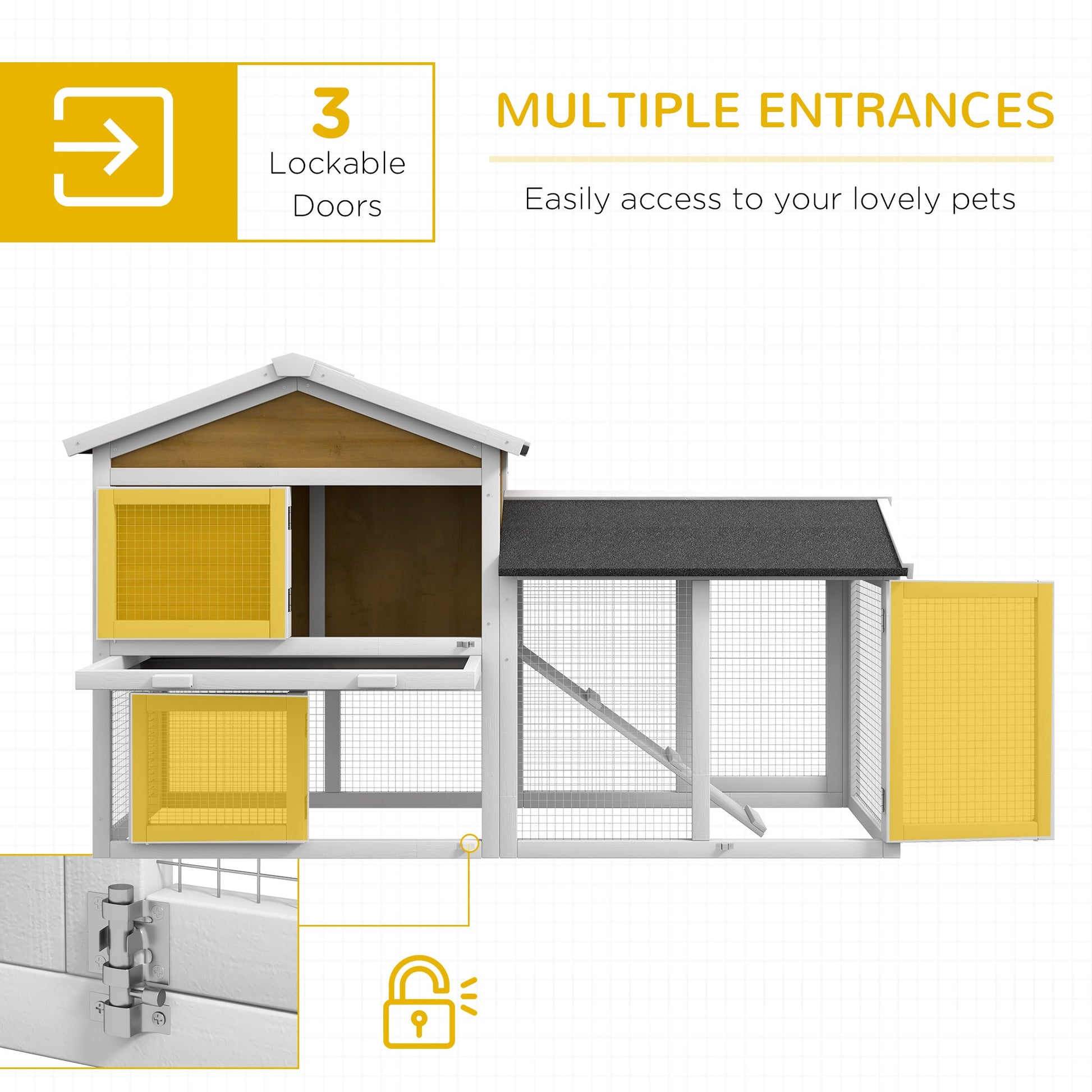 KFX-2718653 Wooden Rabbit Hutch with Run, Removable Tray, Asphalt Roof, Lockable Doors, and Ramp for 1-2 Rabbits