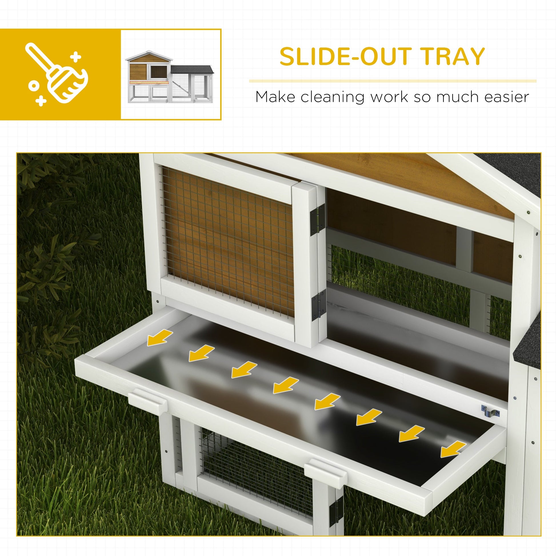 KFX-2718653 Wooden Rabbit Hutch with Run, Removable Tray, Asphalt Roof, Lockable Doors, and Ramp for 1-2 Rabbits