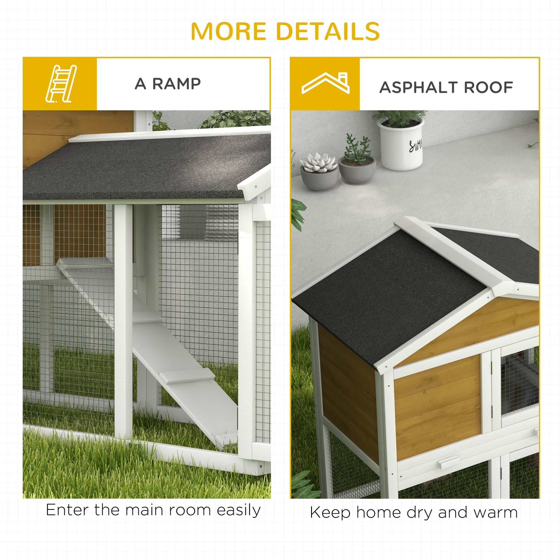 KFX-2718653 Wooden Rabbit Hutch with Run, Removable Tray, Asphalt Roof, Lockable Doors, and Ramp for 1-2 Rabbits