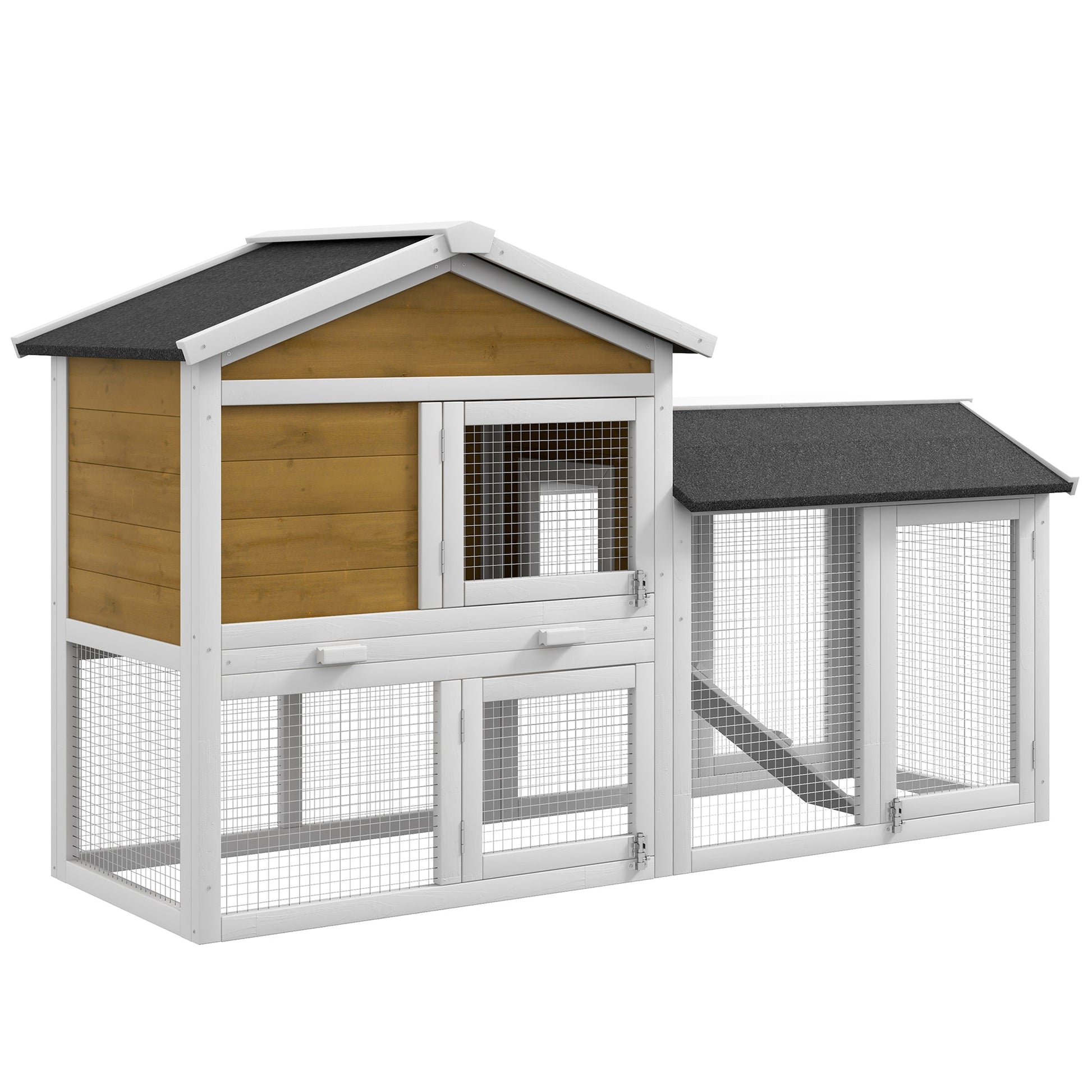 KFX-2718653 Wooden Rabbit Hutch with Run, Removable Tray, Asphalt Roof, Lockable Doors, and Ramp for 1-2 Rabbits