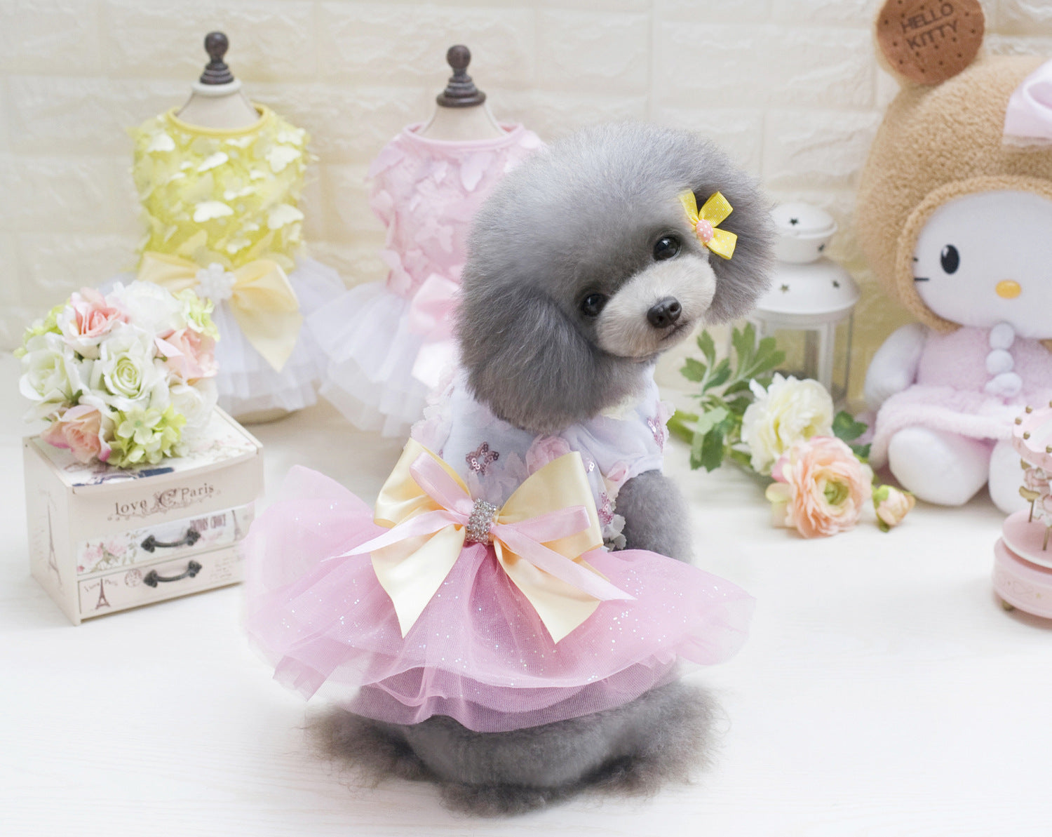 KFX-2719165 Teddy Dog Cotton Princess Skirt Dress in Blue, Green, Pink - Sizes XS to XL