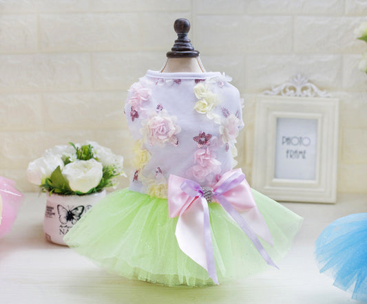KFX-2719165 Teddy Dog Cotton Princess Skirt Dress in Blue, Green, Pink - Sizes XS to XL