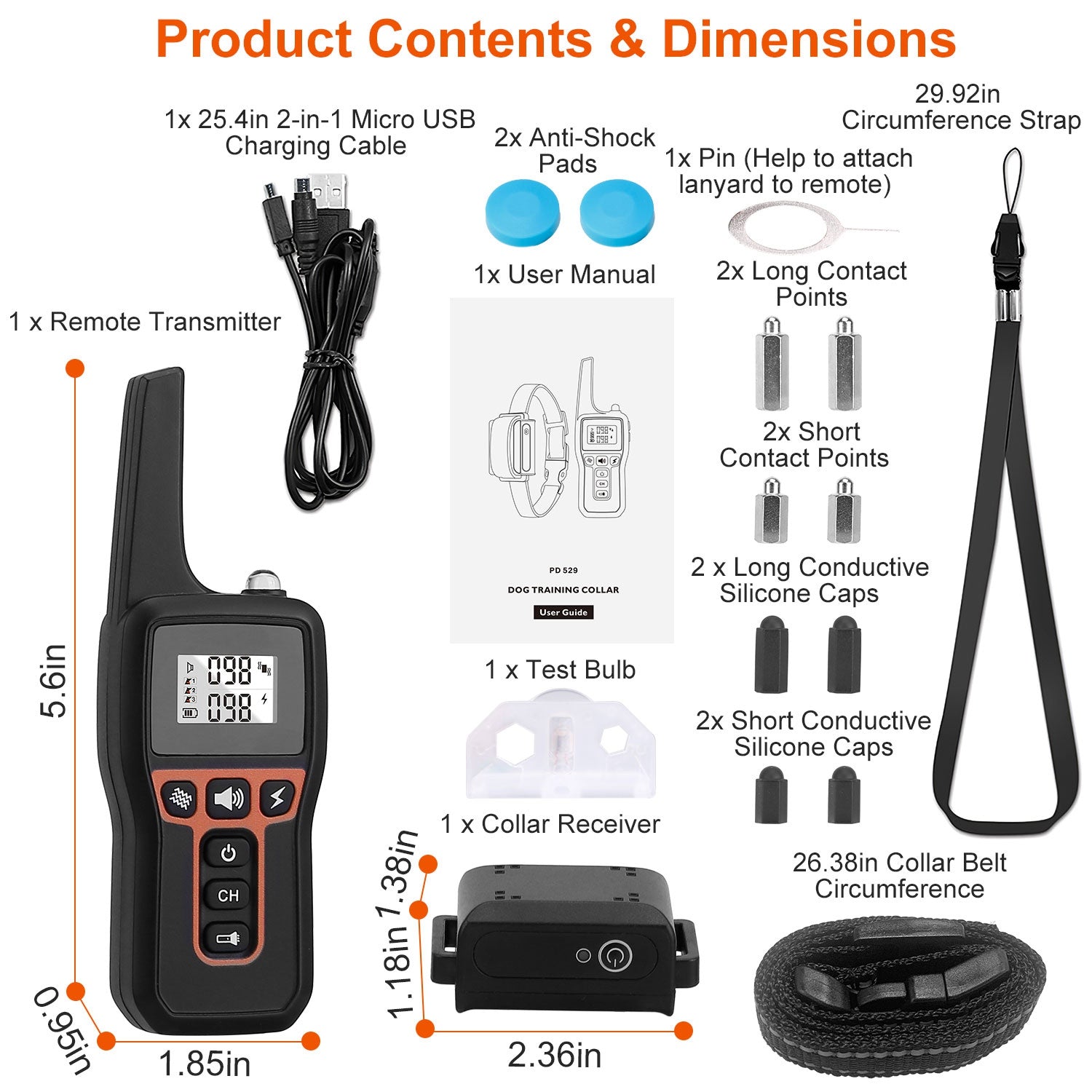 KFX-2720445 Rechargeable Dog Training Collar with Beep, Vibration, and Shock Modes, IP67 Waterproof, 3280FT Range, 3 Channels