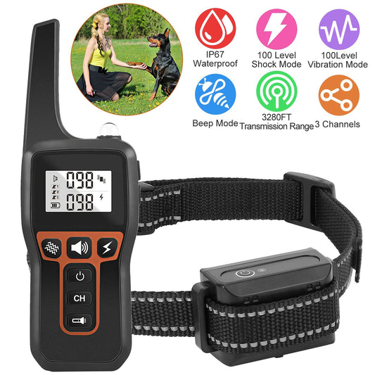 KFX-2720445 Rechargeable Dog Training Collar with Beep, Vibration, and Shock Modes, IP67 Waterproof, 3280FT Range, 3 Channels