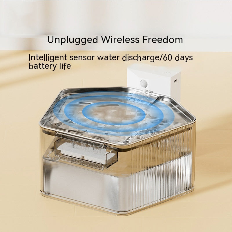 KFX-2720829 Stainless Steel Pet Induction Water Fountain - Wireless Design with Charging Cable