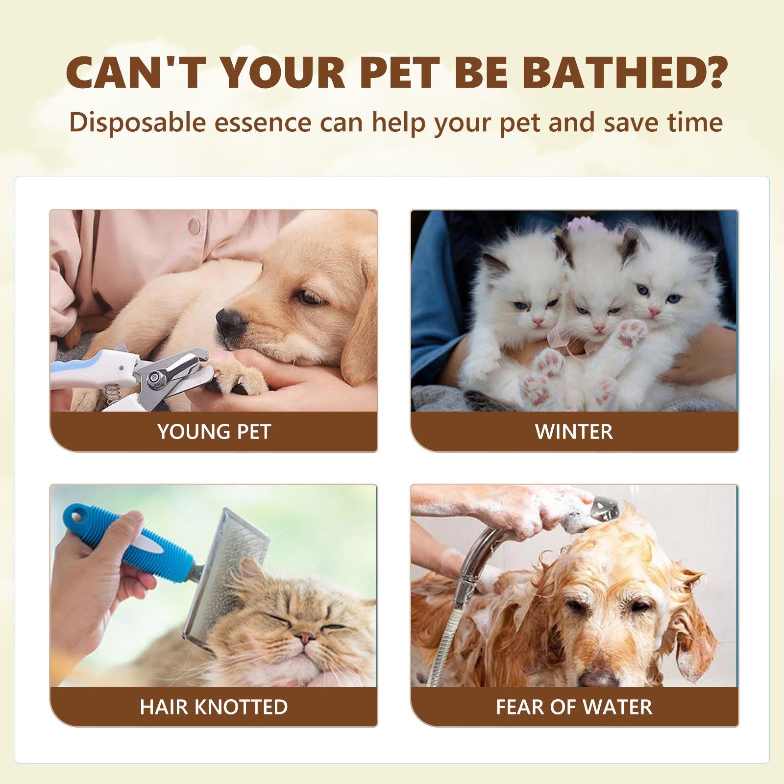KFX-2722621 Wash-Free Pet Serum Set with Bath Brush - 30ml