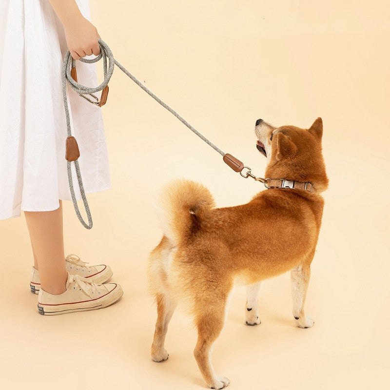 KFX-2724541 Light Grey Nylon Crossbody Lead Rope for Hands-Free Running