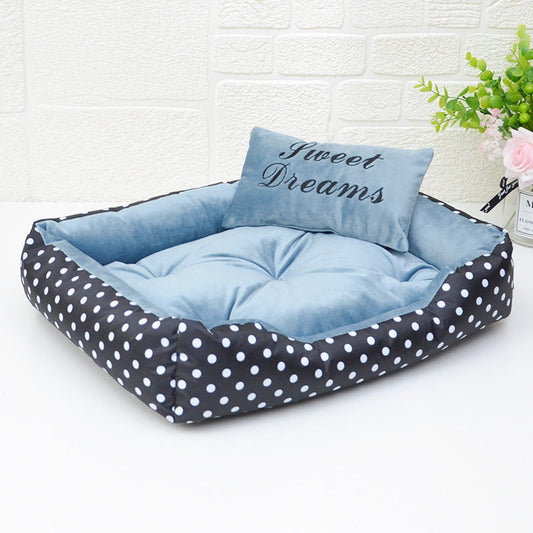 KFX-2724797 Polka Dot Printed Dog Bed with Embroidered Pillow - Multiple Colors & Sizes Available