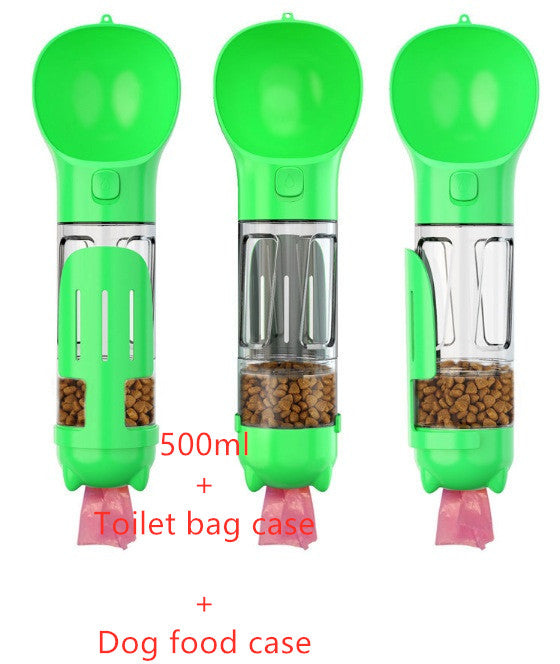 KFX-2726589 Portable 3-in-1 Dog Water Bottle with Food Container and Garbage Bag Storage