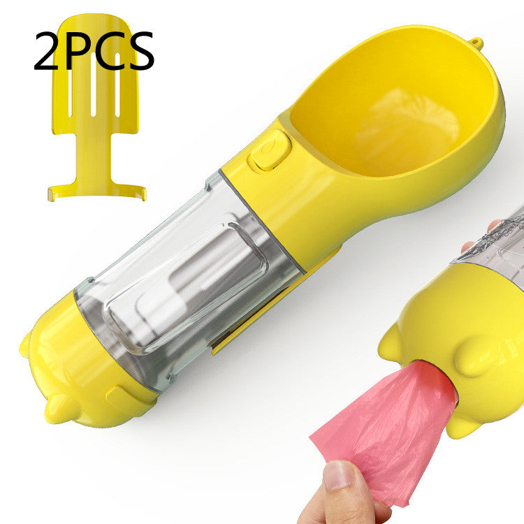 KFX-2726589 Portable 3-in-1 Dog Water Bottle with Food Container and Garbage Bag Storage