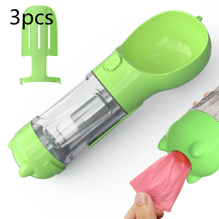 KFX-2726589 Portable 3-in-1 Dog Water Bottle with Food Container and Garbage Bag Storage