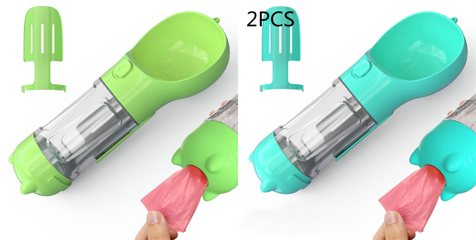 KFX-2726589 Portable 3-in-1 Dog Water Bottle with Food Container and Garbage Bag Storage