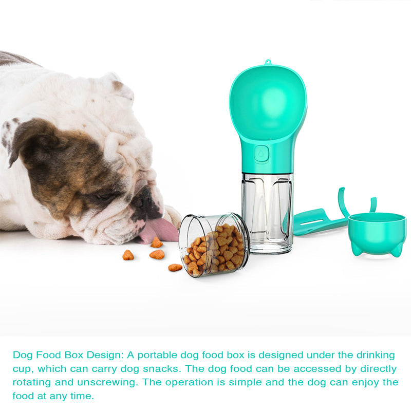 KFX-2726589 Portable 3-in-1 Dog Water Bottle with Food Container and Garbage Bag Storage