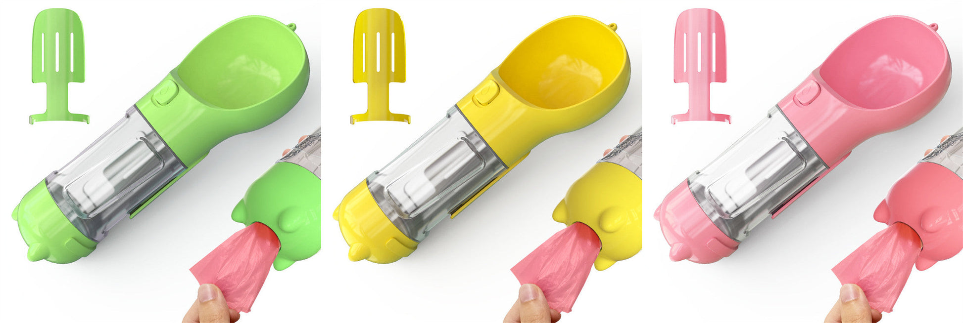 KFX-2726589 Portable 3-in-1 Dog Water Bottle with Food Container and Garbage Bag Storage
