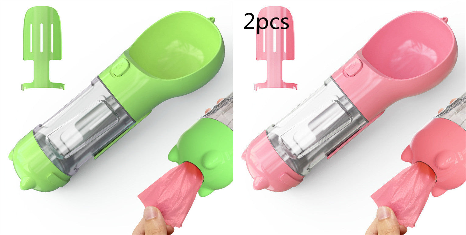 KFX-2726589 Portable 3-in-1 Dog Water Bottle with Food Container and Garbage Bag Storage