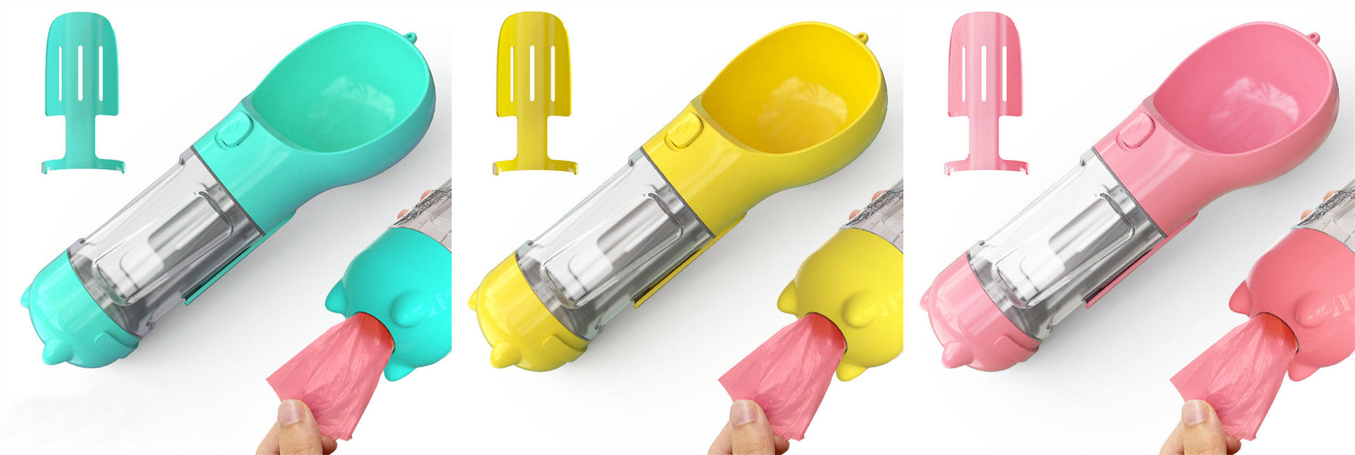 KFX-2726589 Portable 3-in-1 Dog Water Bottle with Food Container and Garbage Bag Storage