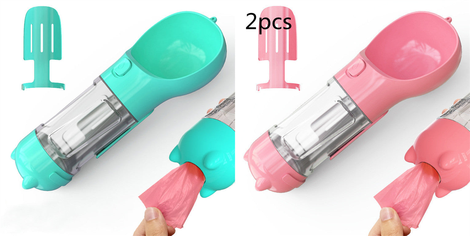 KFX-2726589 Portable 3-in-1 Dog Water Bottle with Food Container and Garbage Bag Storage