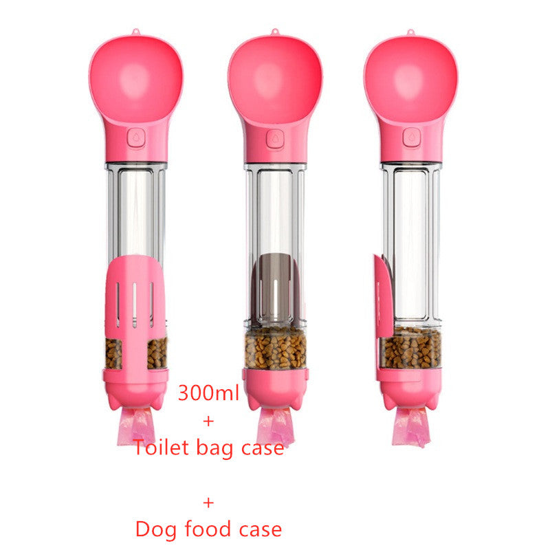 KFX-2726589 Portable 3-in-1 Dog Water Bottle with Food Container and Garbage Bag Storage