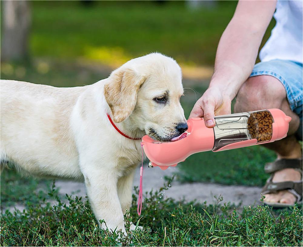 KFX-2726589 Portable 3-in-1 Dog Water Bottle with Food Container and Garbage Bag Storage