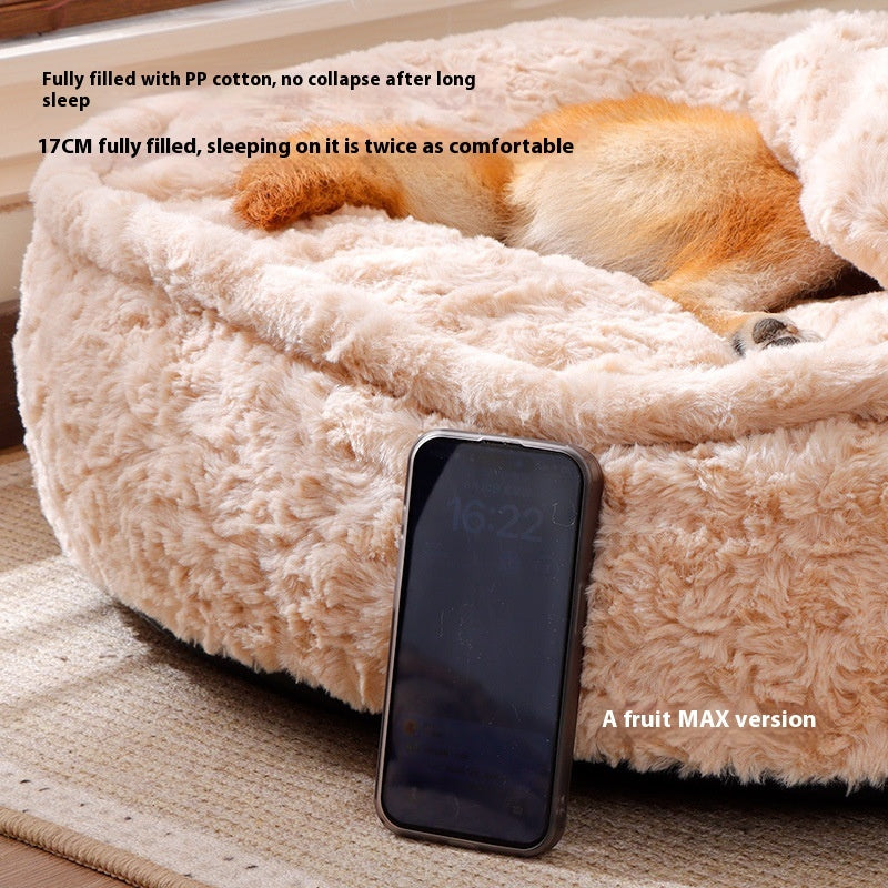 KFX-2730557 Round Nest Pet Bed with Removable Washable Cover in Milk Tea Color