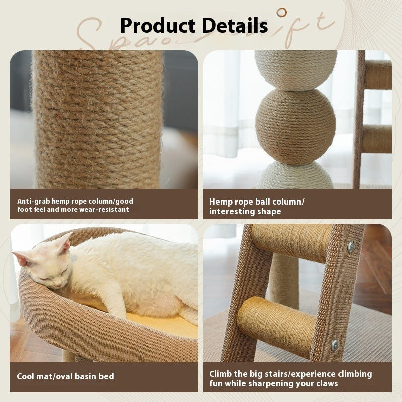KFX-2731965 Small Inclined Cat Nest with Hemp Rope Scratching Post and Chamfer Design