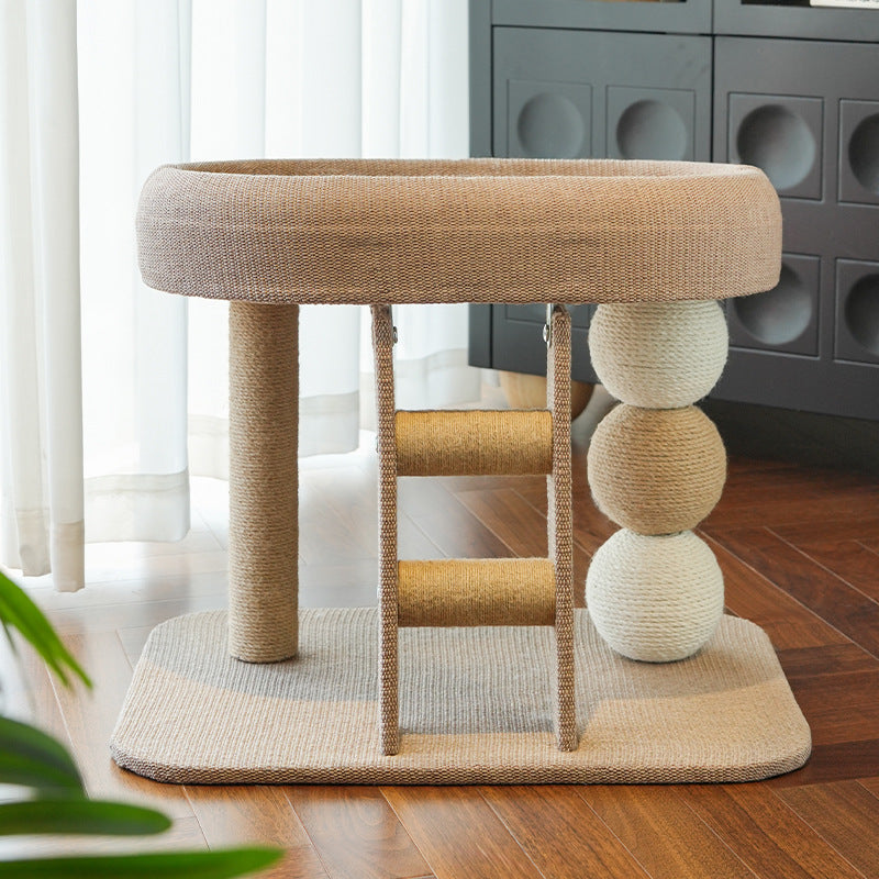 KFX-2731965 Small Inclined Cat Nest with Hemp Rope Scratching Post and Chamfer Design