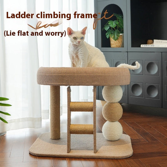 KFX-2731965 Small Inclined Cat Nest with Hemp Rope Scratching Post and Chamfer Design