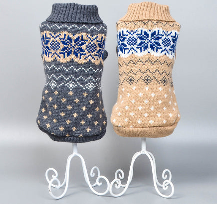 KFX-2734269 Cute Minimalist Pet Dog Sweater in Beige and Gray - Comfortable Wool Fabric for All Sizes